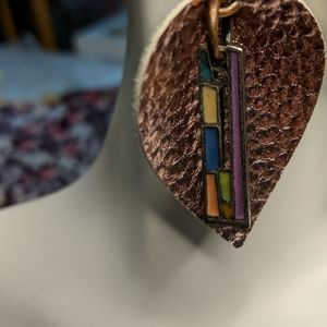 Faux Leather and Enameled Metal Pierced Earrings